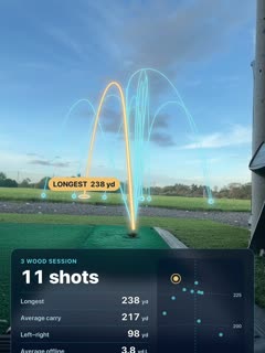 Eleven 3 wood tracers from one session with the longest, 238 yards, in gold